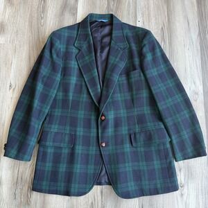 Pendleton Vintage Wool Blazer Tag size 44 Blue Green Plaid Tartan Preppy XL